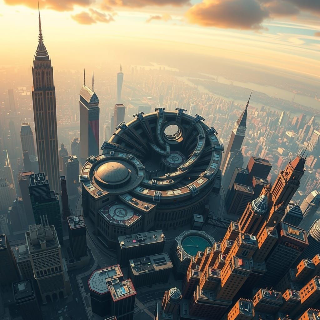 Spiraling Metropolis in Gradient Blue Sky