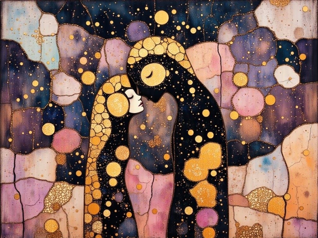 <lora:Shadow whimsy:1.0> <lora:divineOil:1.0> <lora:MJ6 PainterlyFlux:1.0> blue aqua gold, Etching and Aquatint by Lotte...