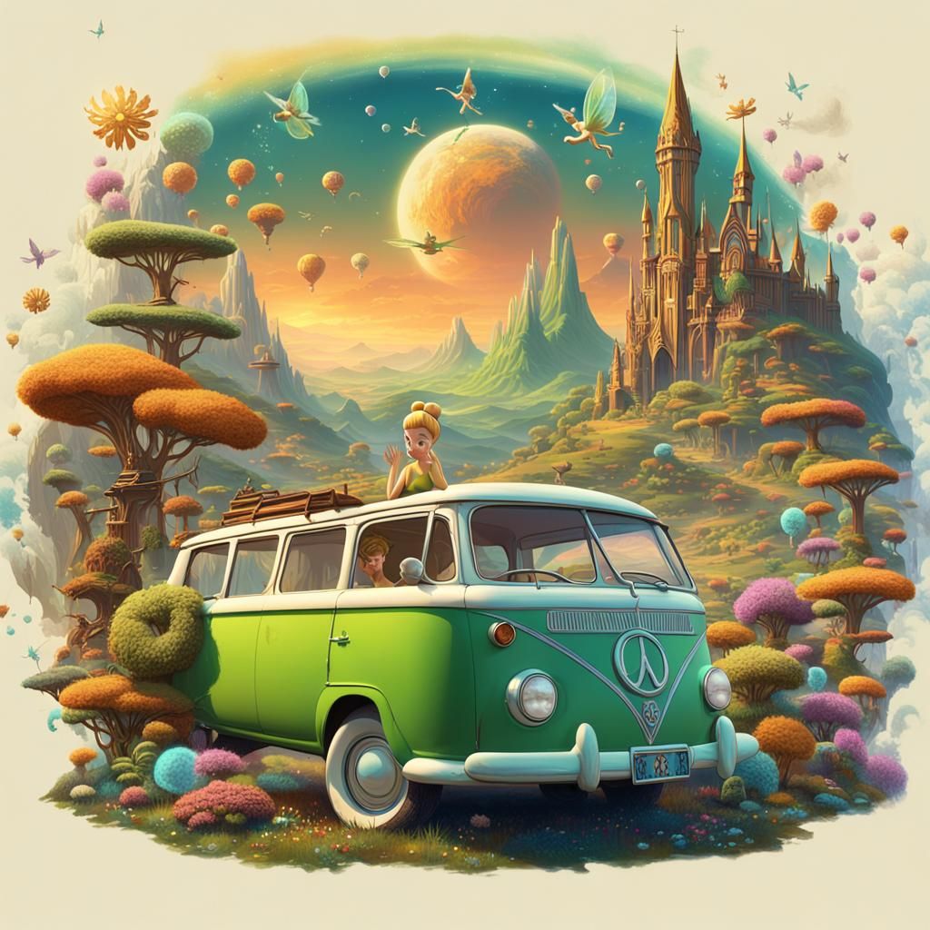 Tinkerbell as 1960s Hippie: Detailed Matte Painting