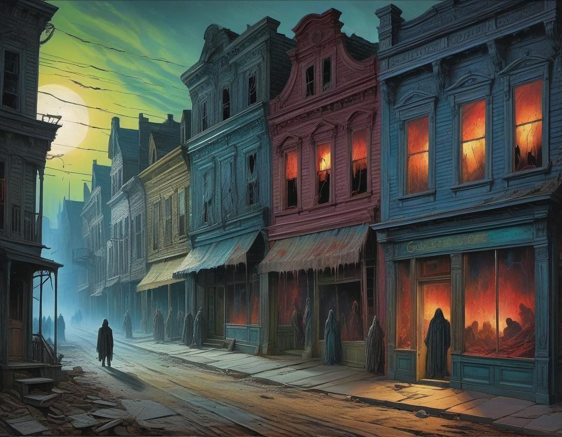 Ghost Town with Lost Souls: Horror Painting
