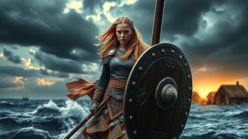 Viking Shieldmaiden on Stormy Seas