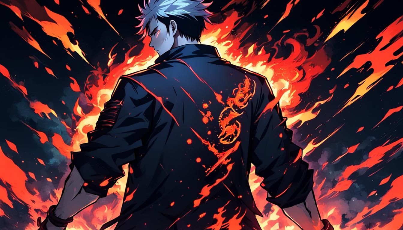 Anime Figures Back-to-Back with Neon Fire