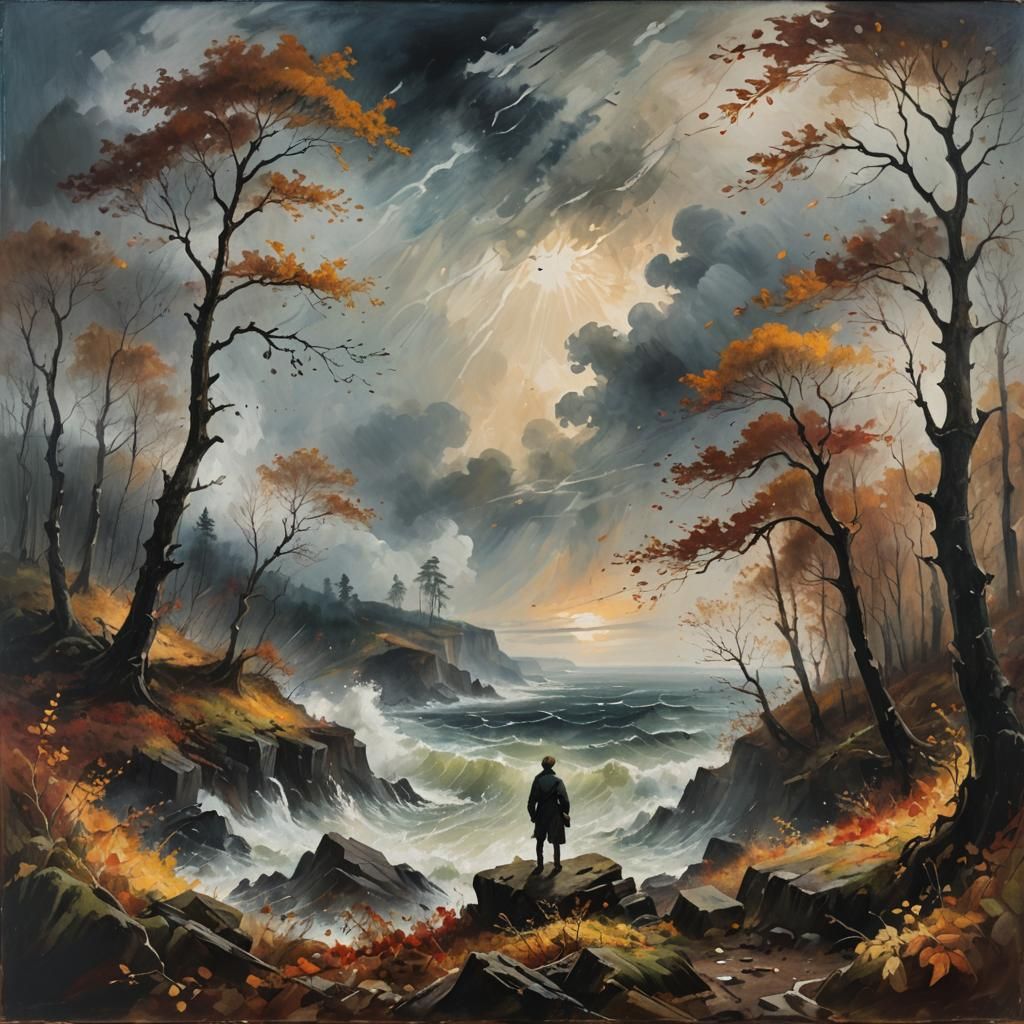 Mystical Seascape Painting in Romanticism Style