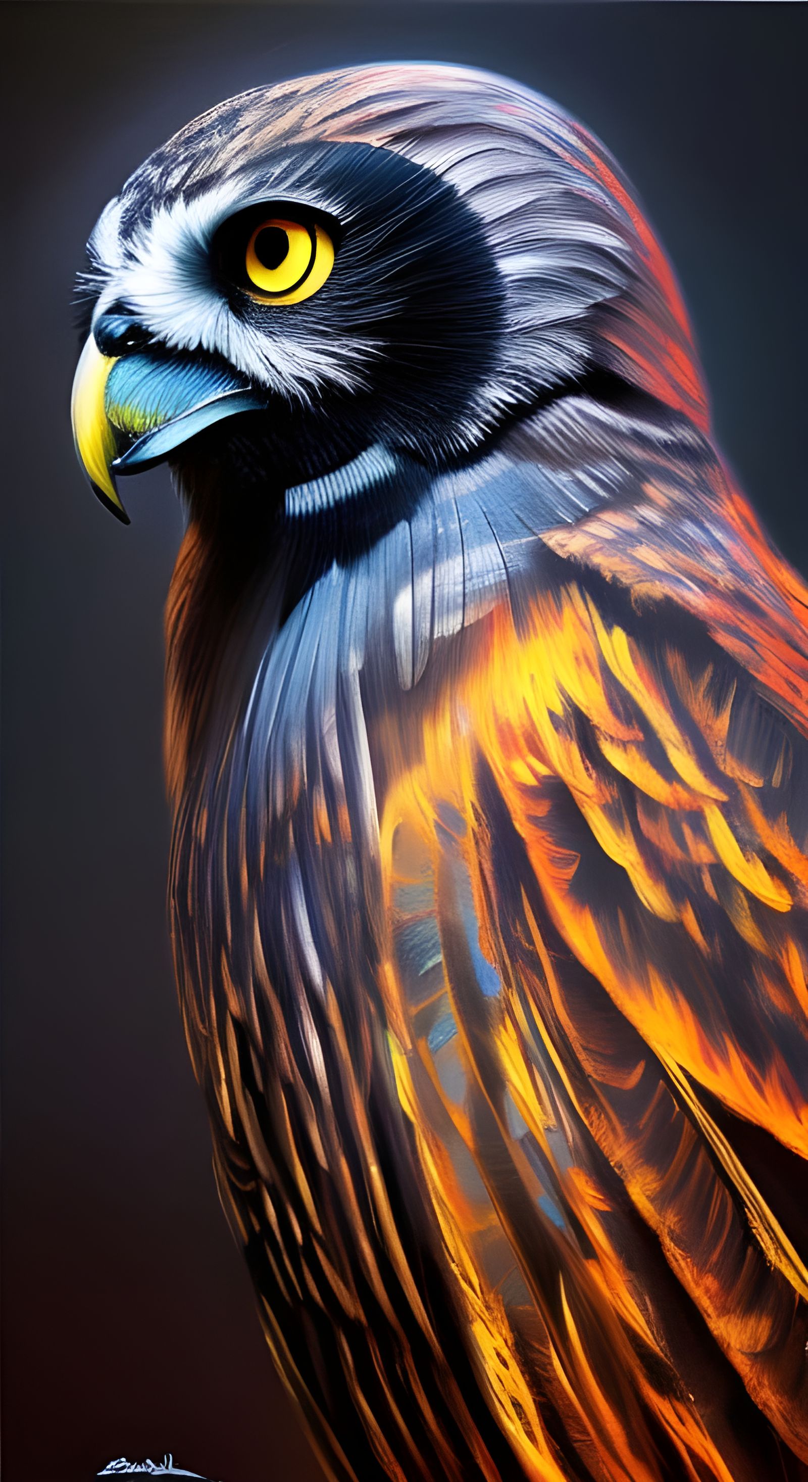 Cyberpunk Owl in Charcoal Style, Detailed Illustration