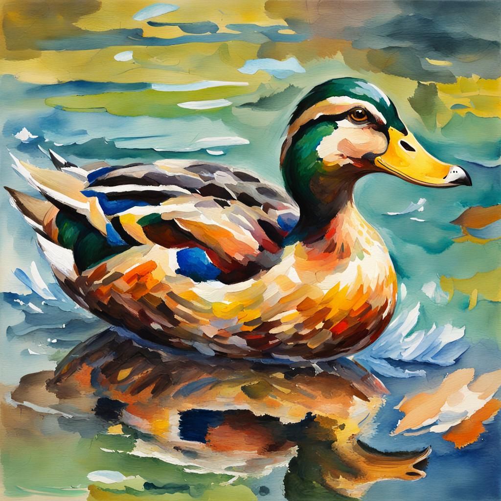 Duck in Gouache and Watercolor Impressionism