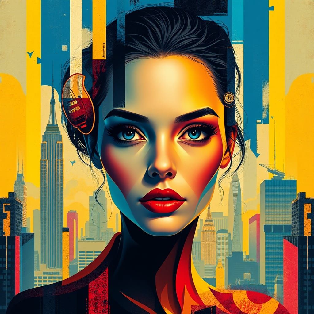 Surreal Pop Art: Woman and Manhattan in Triadic Colors
