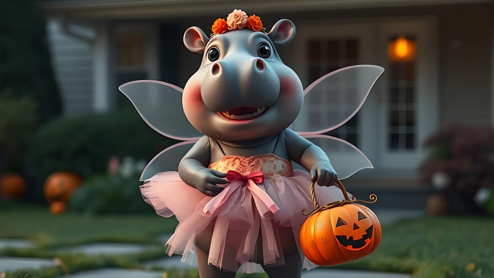 Ballerina Hippo with Fairy Wings in Unreal Engine Style