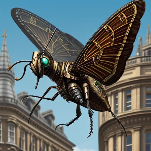 Steampunk robot moth, fliting over London ridden by female scientist
high resolution realistic skin sharp focus vibrant ...