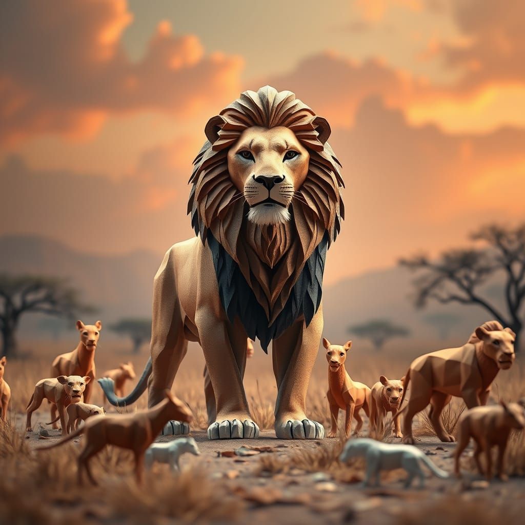 Lion King Scene with Origami Animals