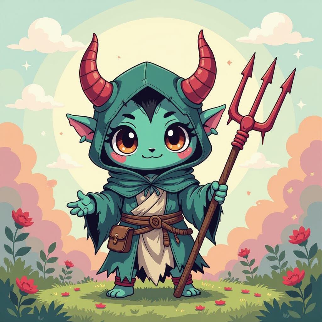 Chibi Demon Monster in Dreamlike Murakami Style