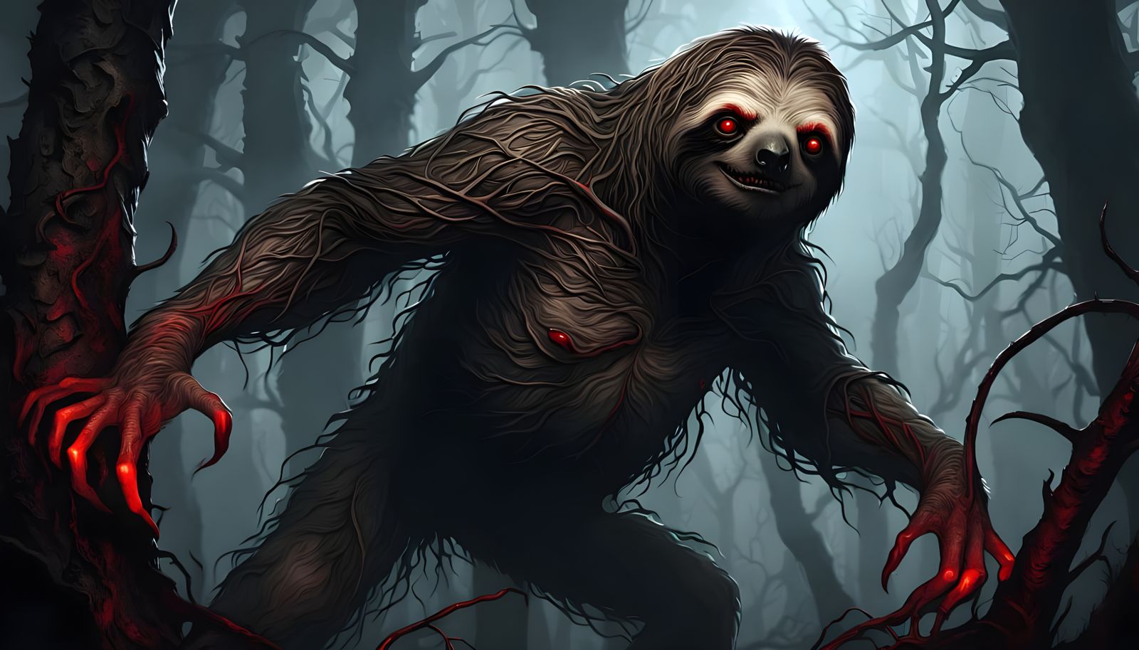 Creepy Evil Sloth in Dark Horror Style