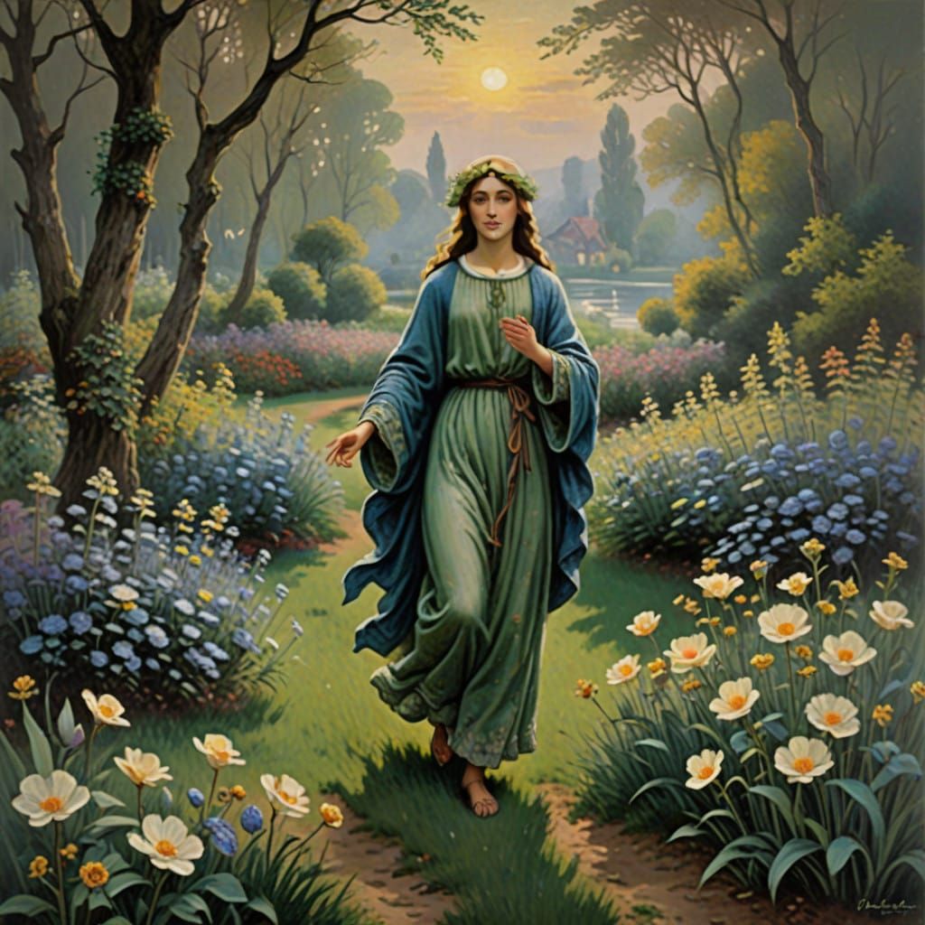 Jesus Surrounded by Peaceful Sheep in a Verdant Landscape