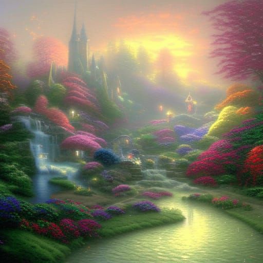 Ethereal Fantasy Landscape in Kinkade Style