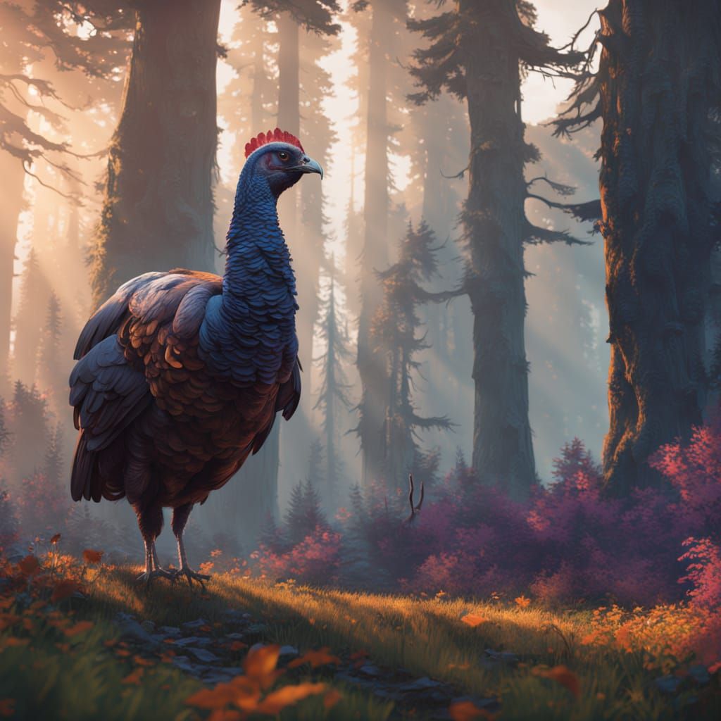 Majestic Turkey in Vibrant Fantasy Forest