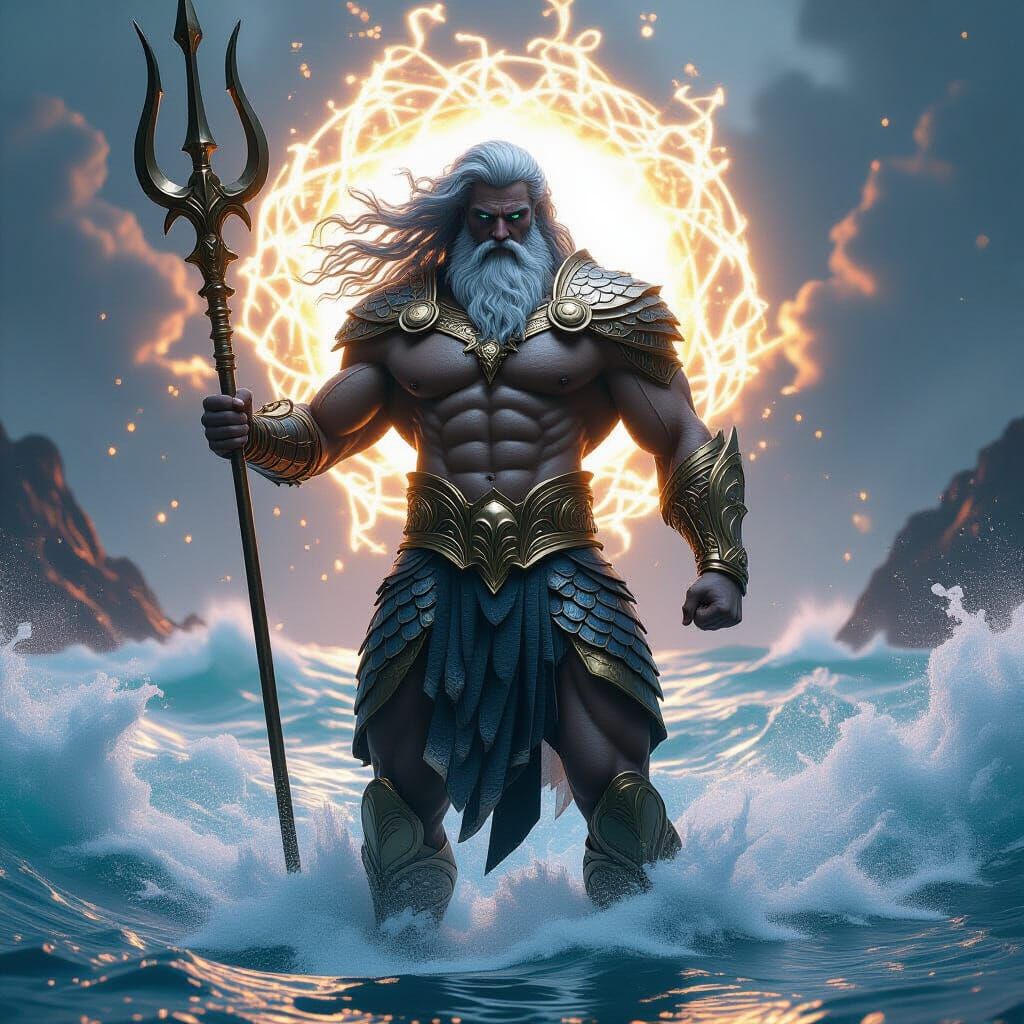 Poseidon, God of the Sea, in Detailed 3D Render