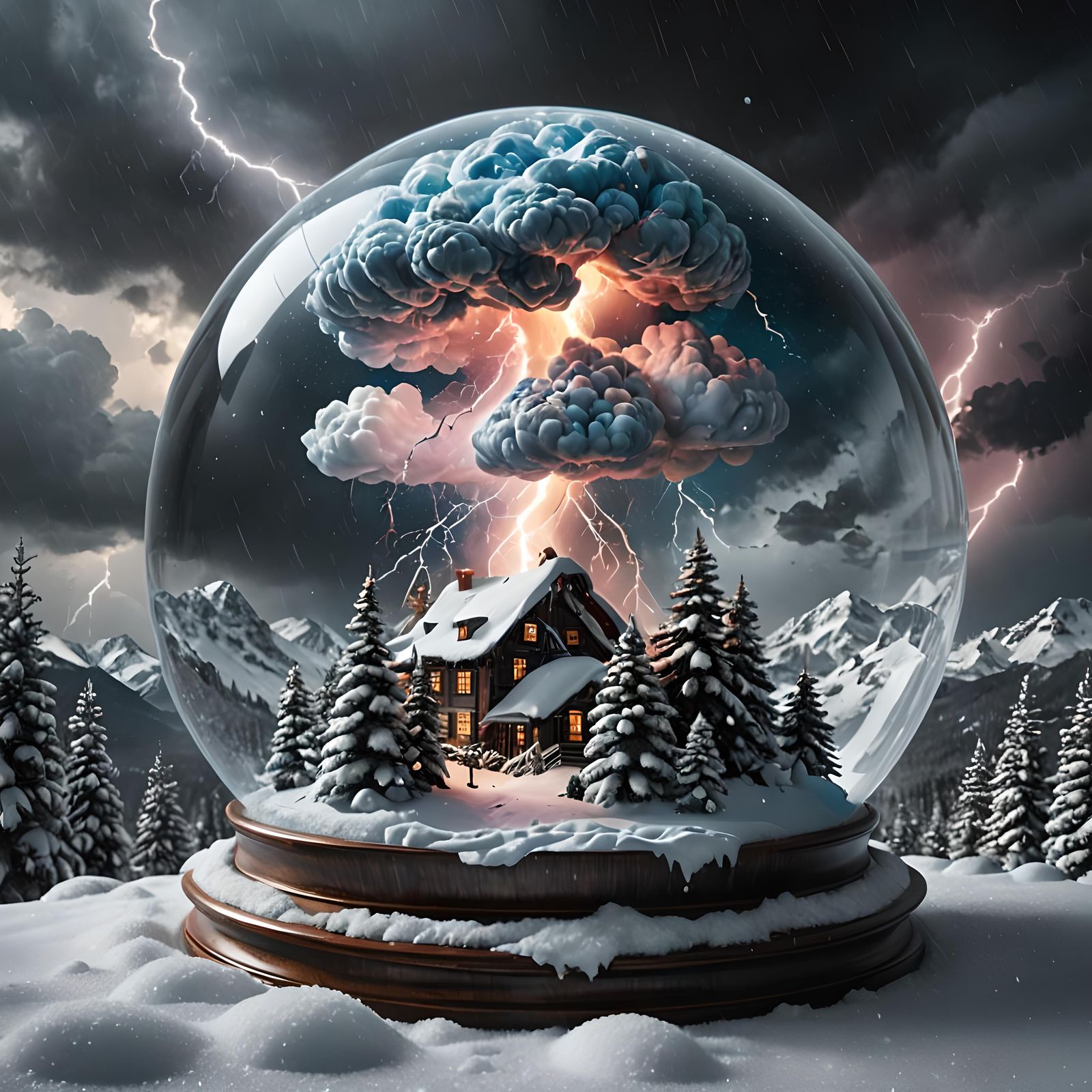 Brainscape in a Snow Globe: Surreal Digital Art