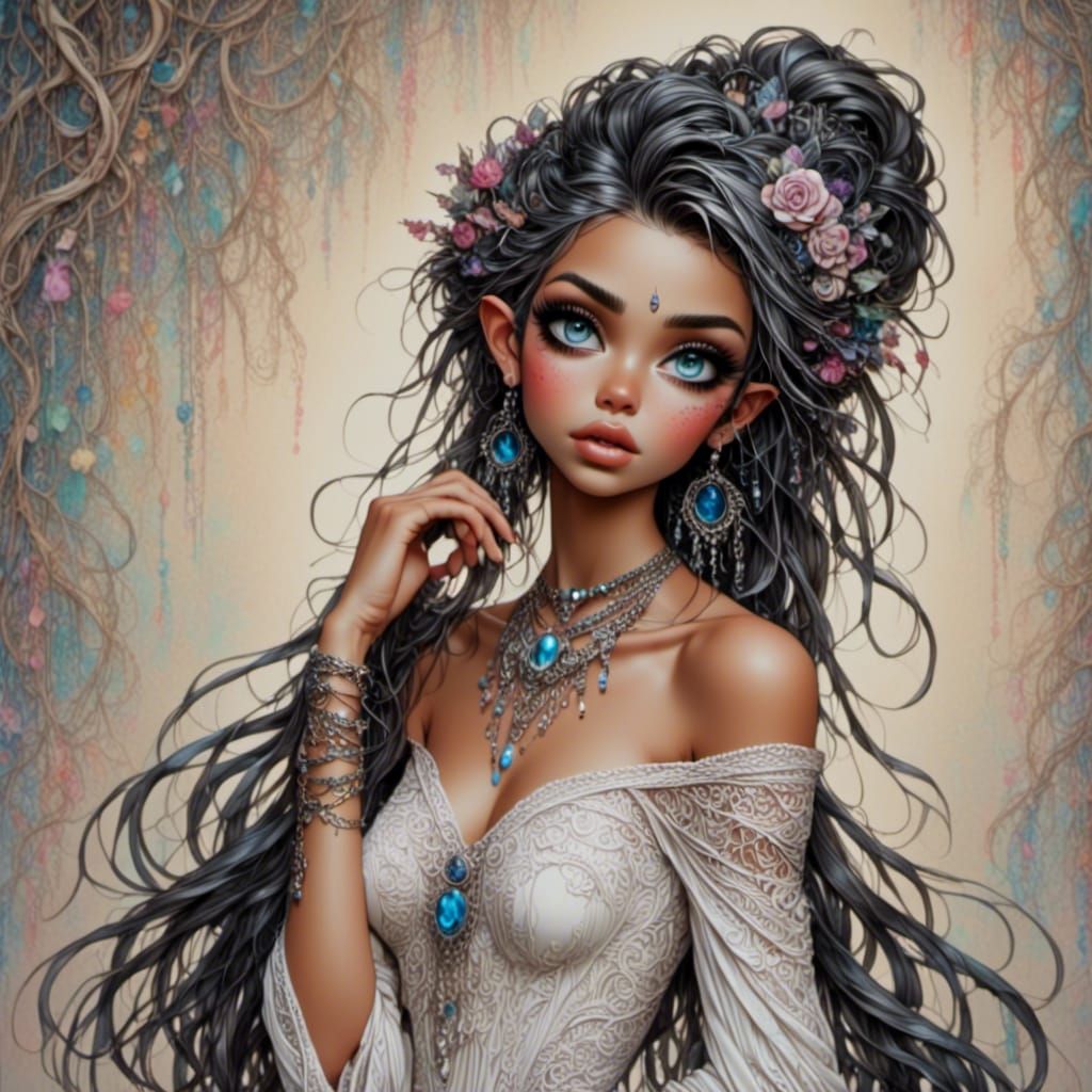 Princess with Roses and Celestial Symbols