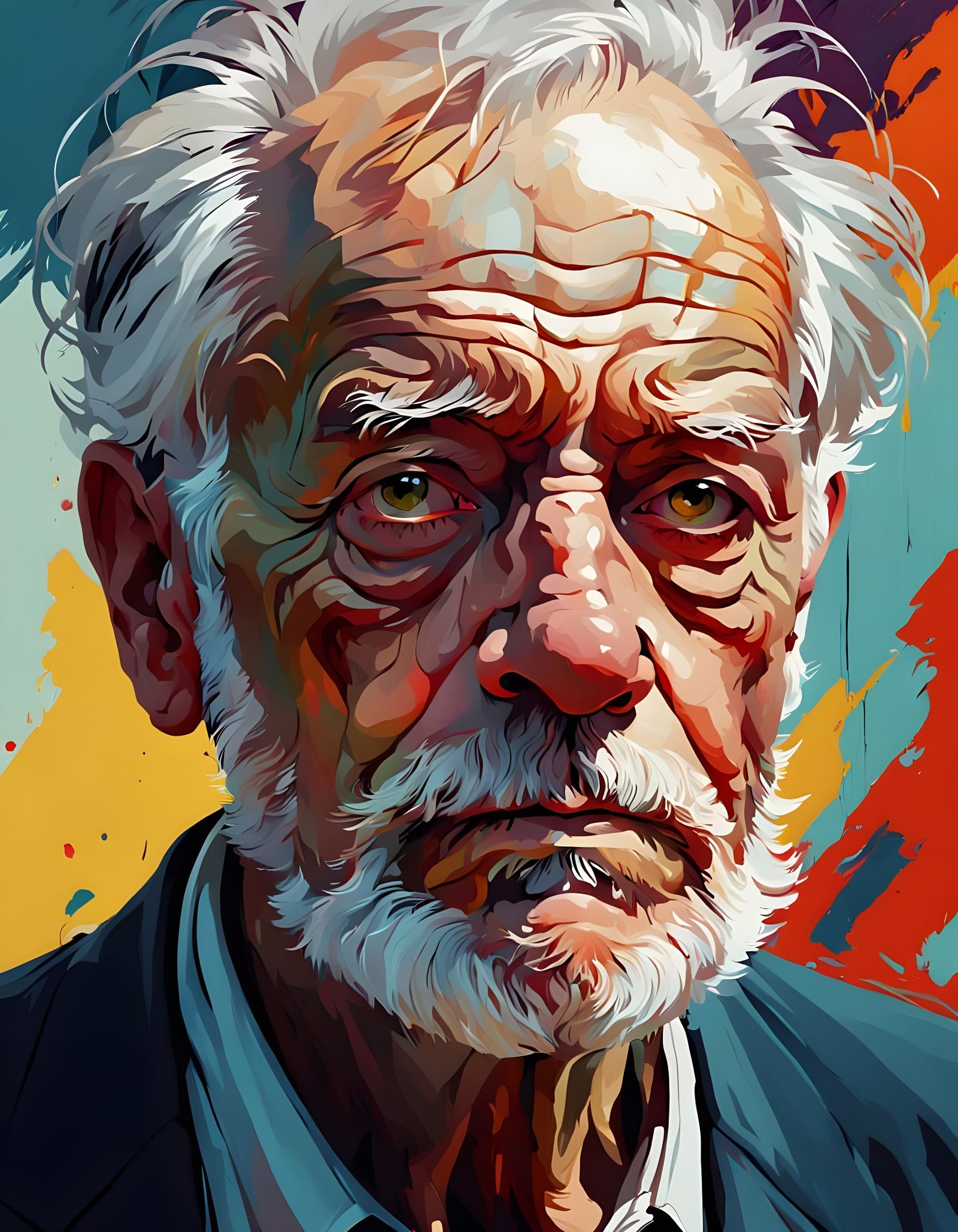 Colorful Portrait of an Old Man in Hyperrealistic Style
