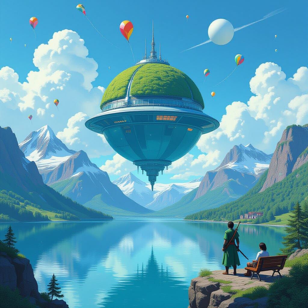 Landscape with Floating Structure, Digital Illustration