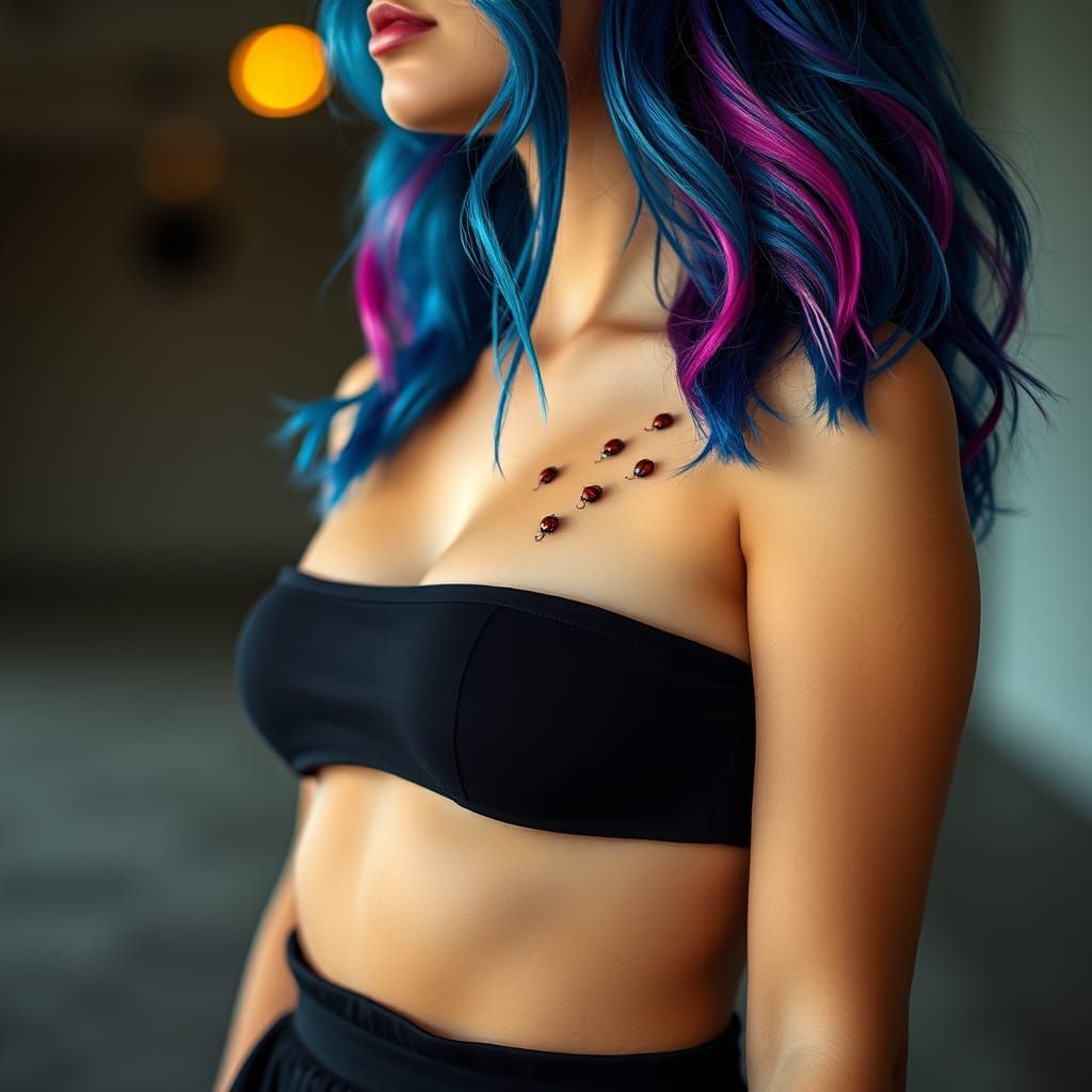 Cinematic Portrait of Woman with Ladybug Tattoos