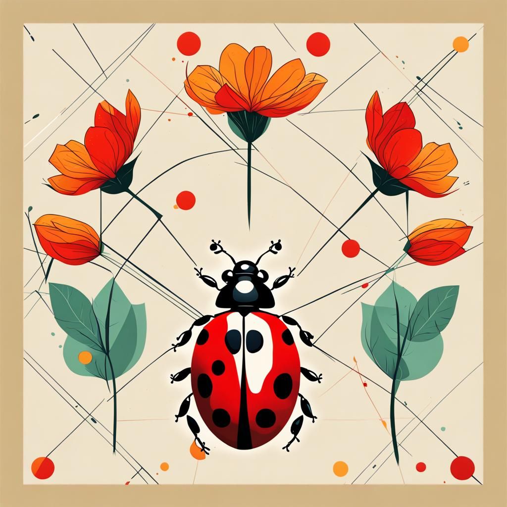 Ladybug and Flowers in Pop Art Style