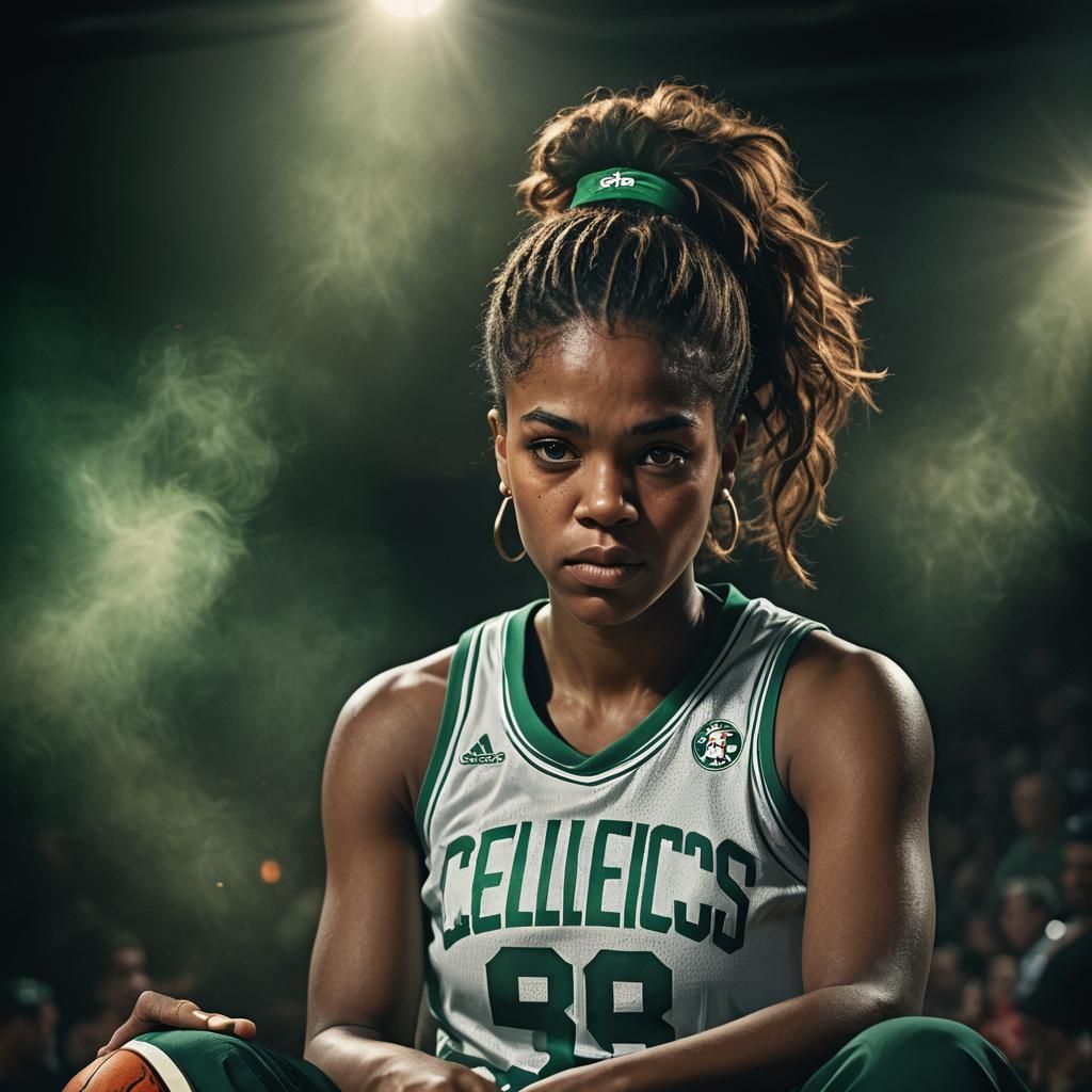 Hyperrealistic Portrait of Woman in Celtics Jersey
