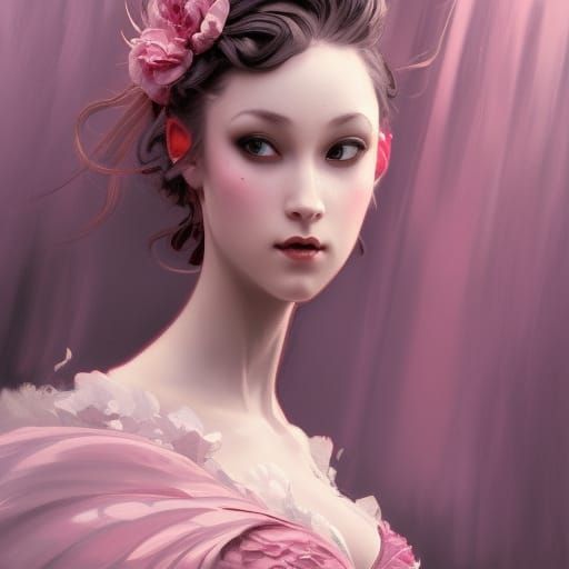 Gothic Ballerina Portrait with Pink Floral Details