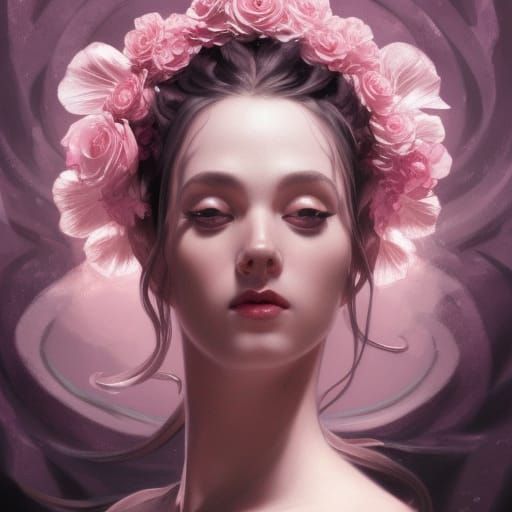 Gothic Ballerina with Pink Blooms, Detailed Portrait