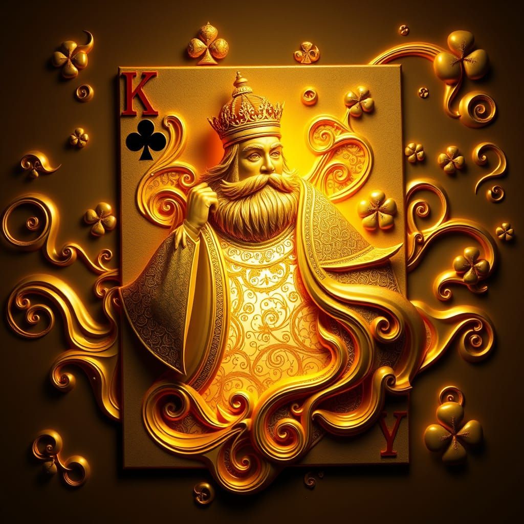 3D Embossed King of Clubs Card with Golden Glow