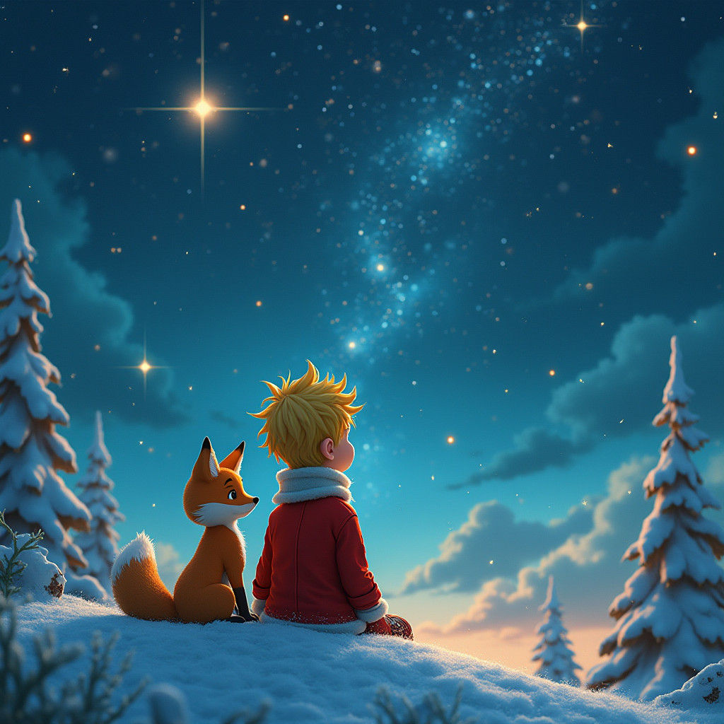 Little Prince and Fox in Winter Wonderland