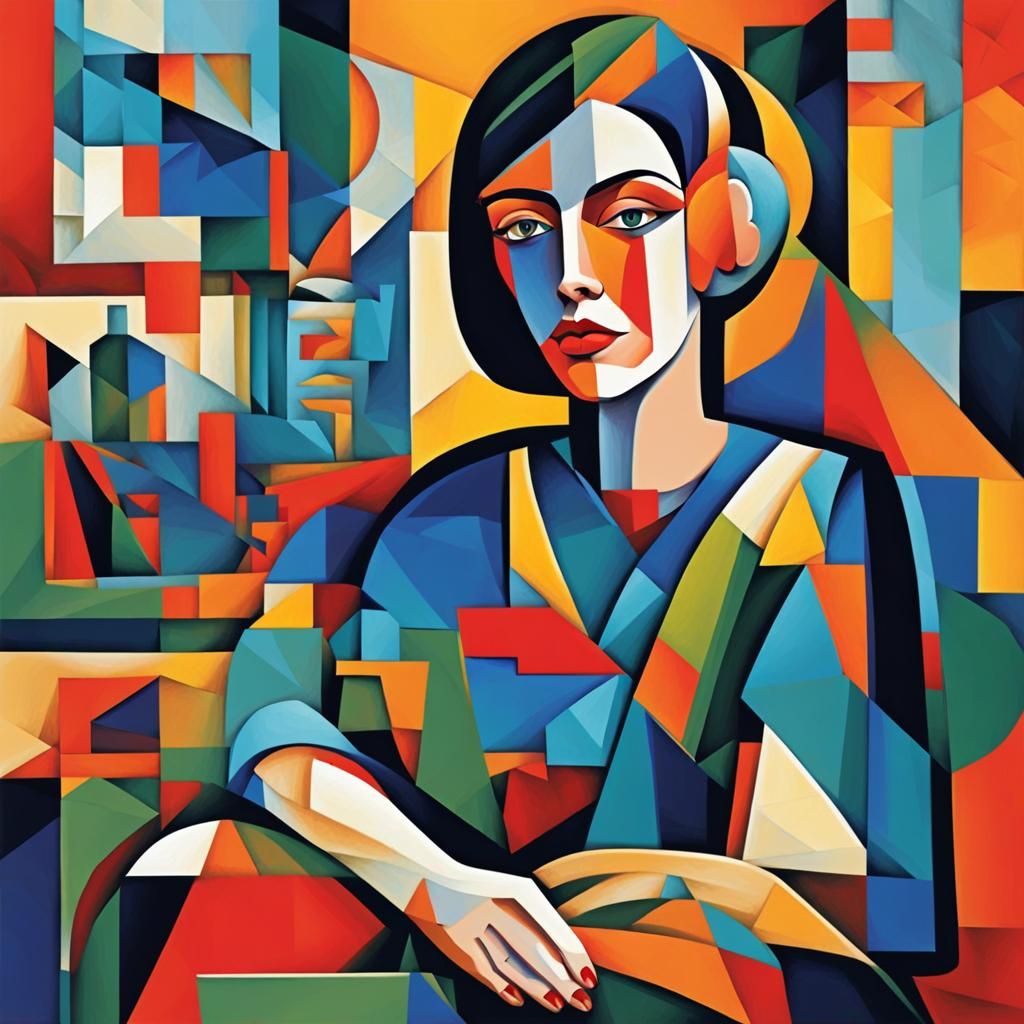 Arte cubista - mujer esperando