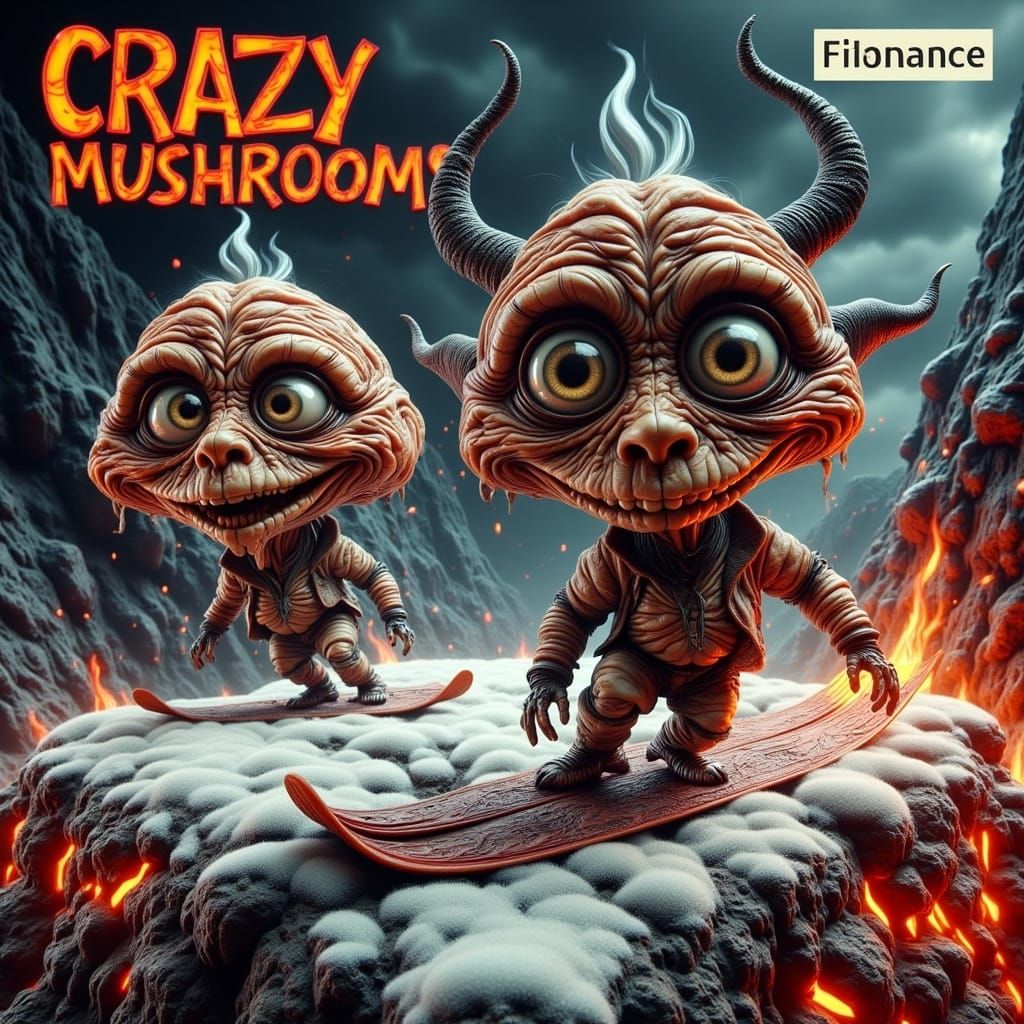 Crazy Mushrooms Unleash Hell in Cyberpunk Style Digital Art