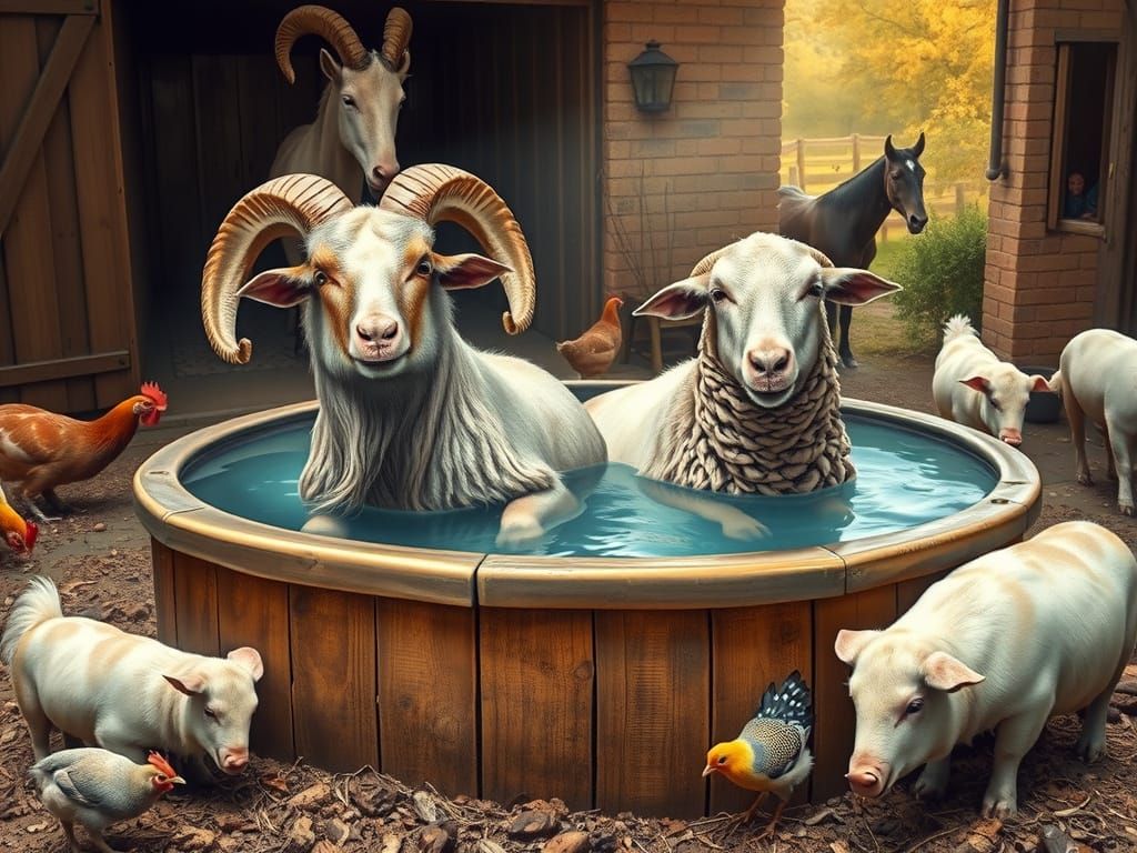 Surrealist Farmyard Serenity in Warmth and Light