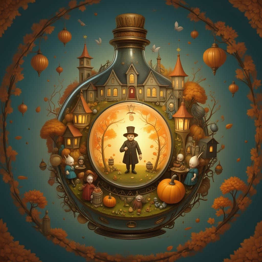 Tiny Planet Autumn Festival on Love Potion Bottle