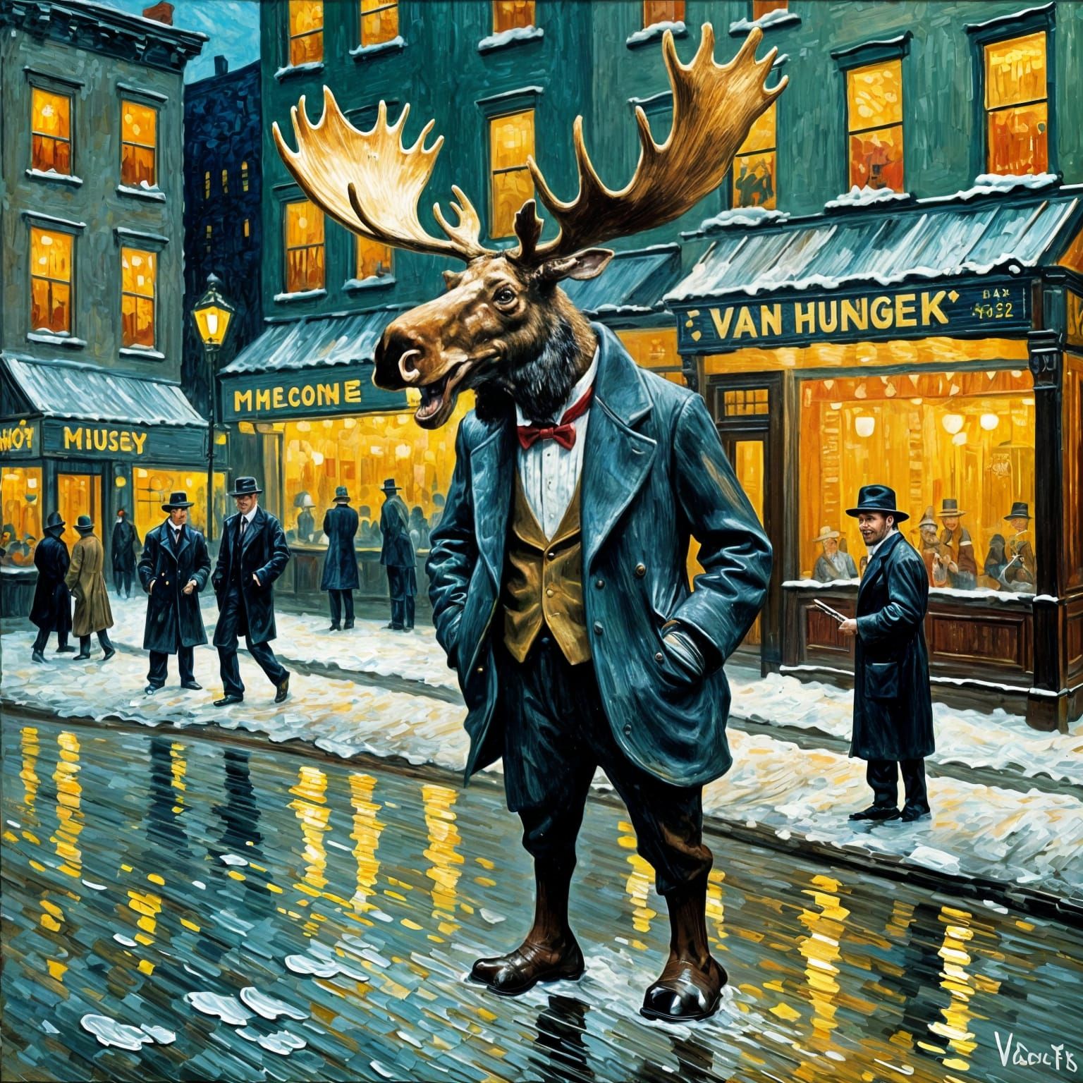 Moose-Man at Chicago Speakeasy, Impressionist Painting