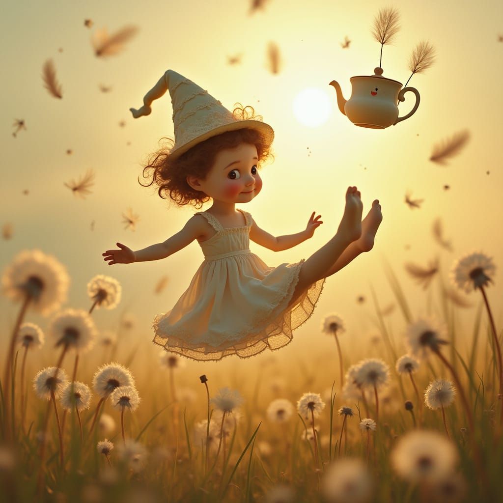 Whimsical Floating Person in Dreamy Surreal Scene