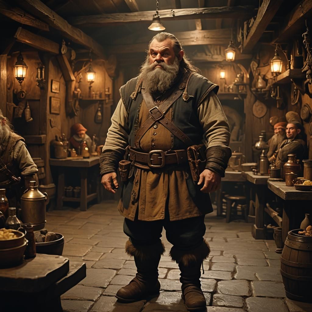 Dwarf Merchant in Tavern: Cinematic Fantasy Scene