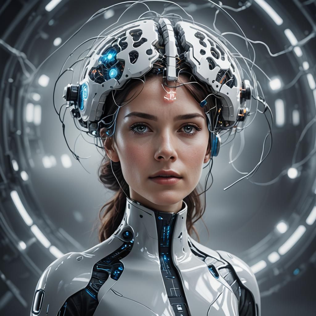 Futuristic Woman with Brain Interface in Photorealistic Styl...