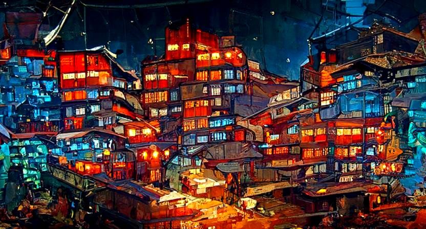 Futuristic Favela: A Shimmering Nightscape