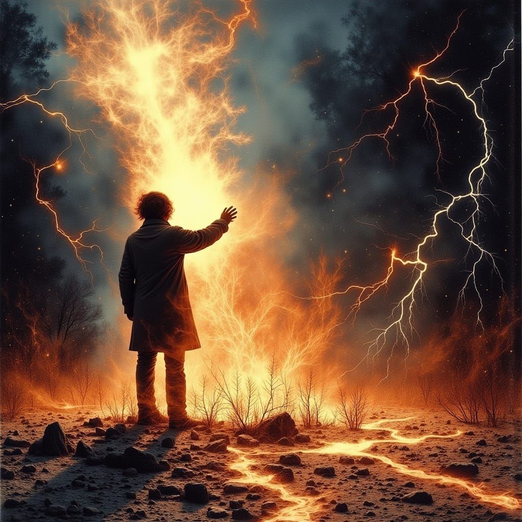 Fiery Yokai Figure in Spectral Photogram