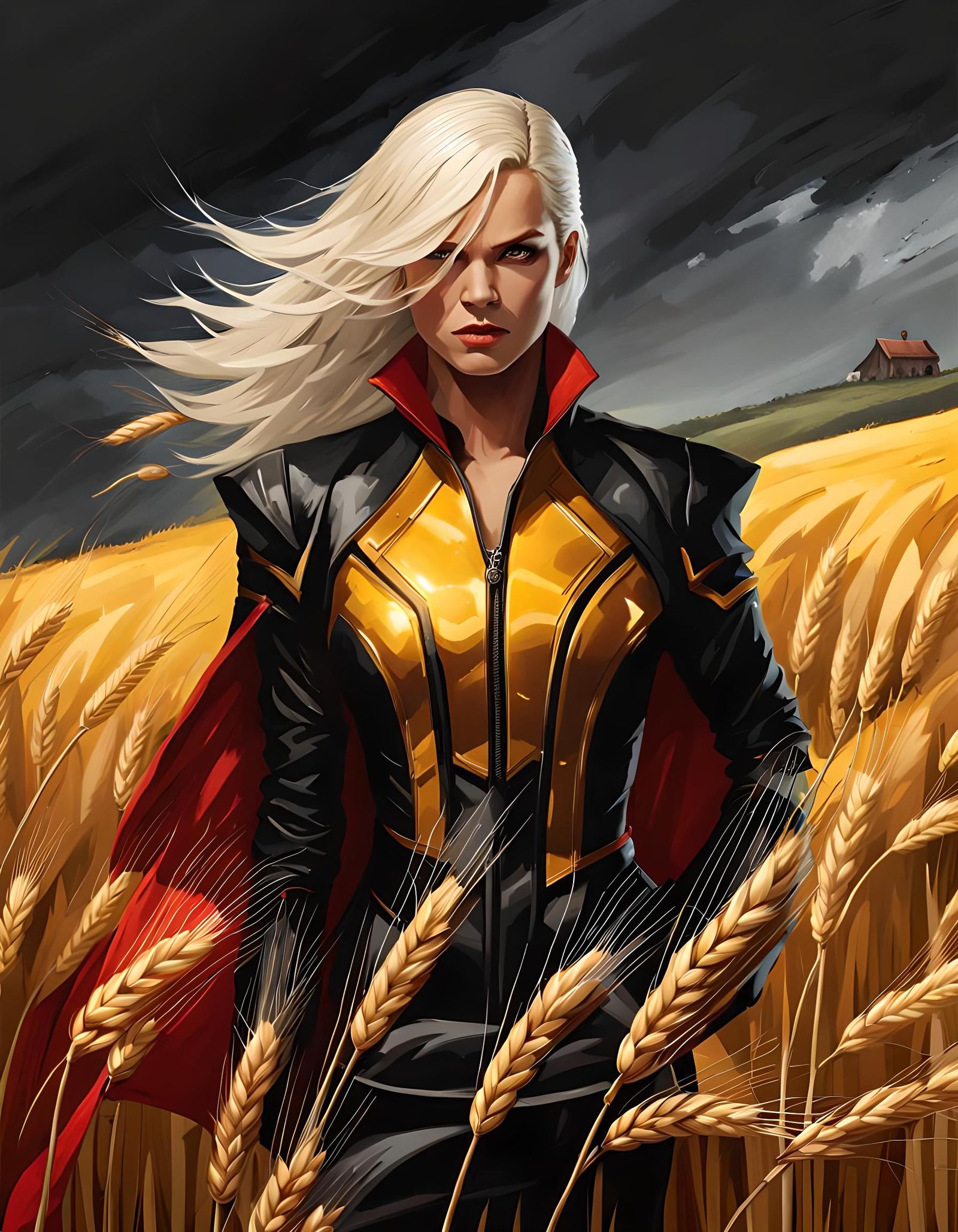 Fantasy Superhero Woman in Wheat Field