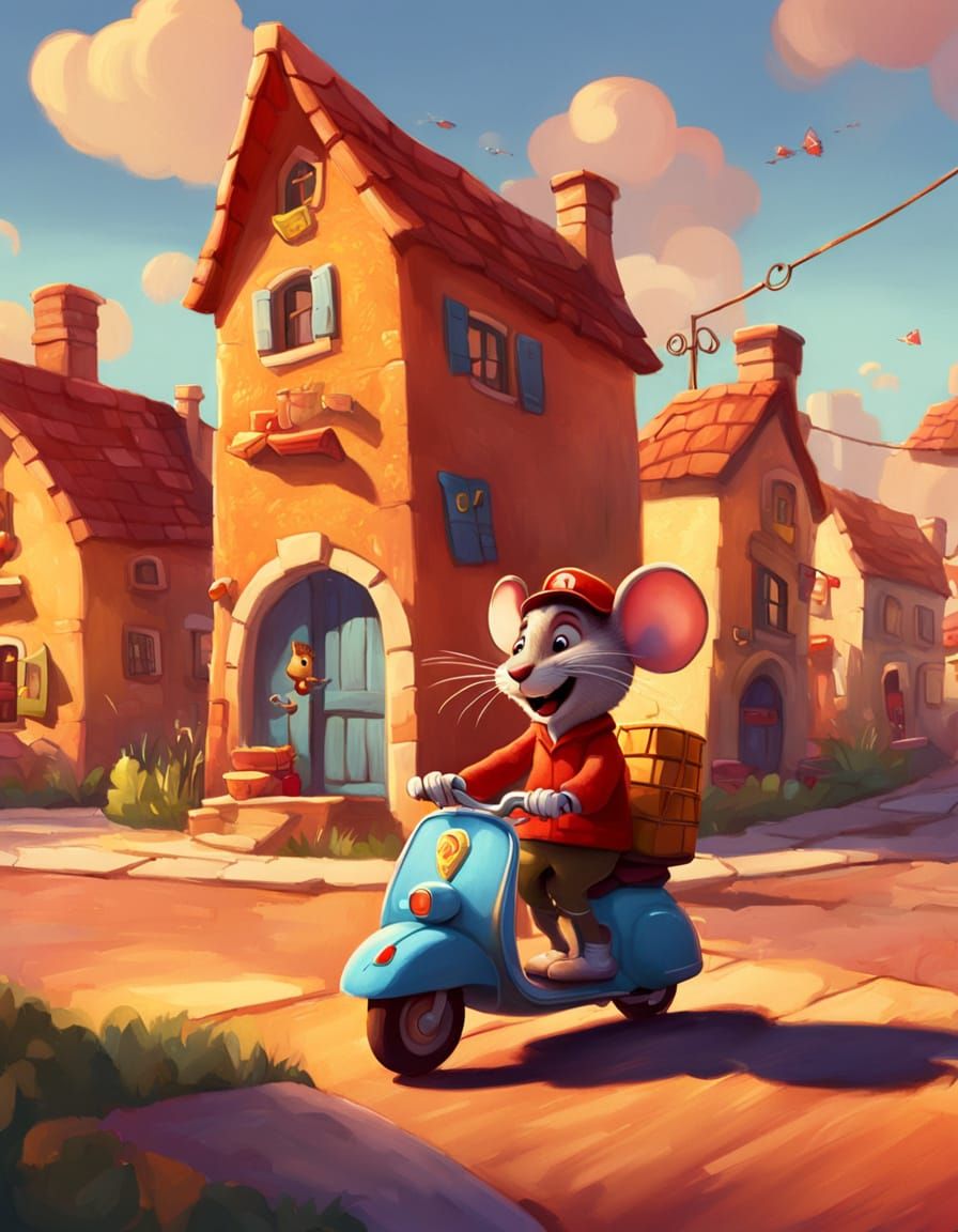 Mouse Delivers Pizza in Miniature Pixar-Style Village