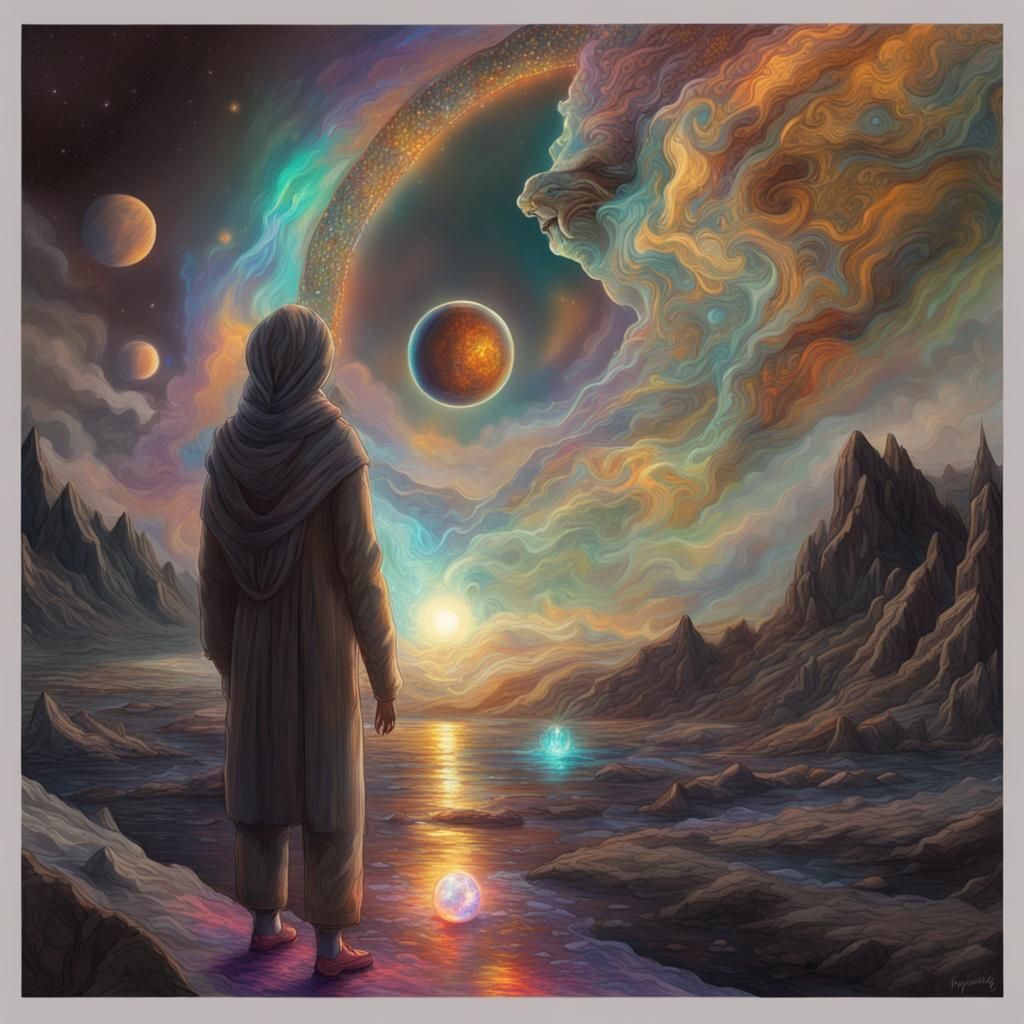 Cosmic Souls Ascending: Holographic Astral Illustration