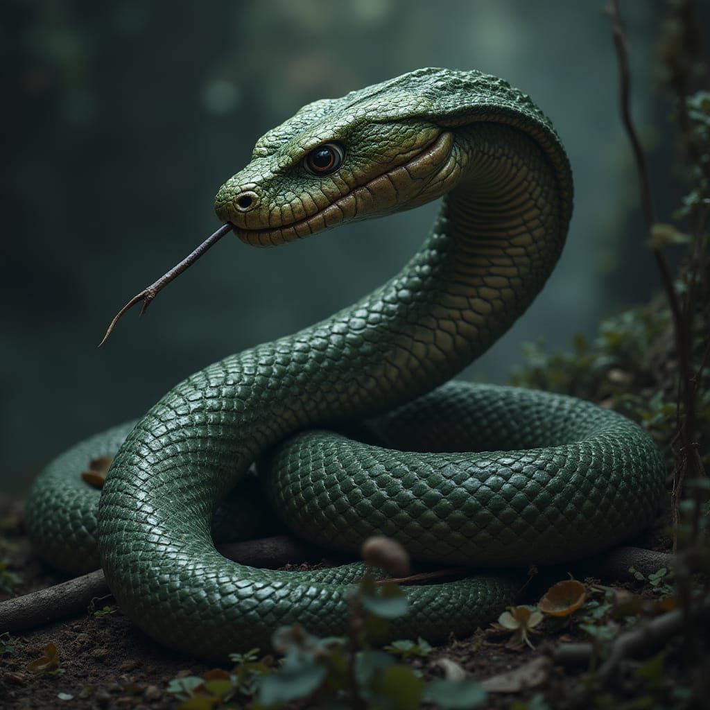 Mysterious Cobra-Serpent Hybrid in Dark, Atmospheric Environ...