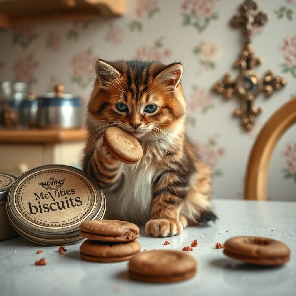 Kitten's Cookie Feast: A Whimsical Still Life