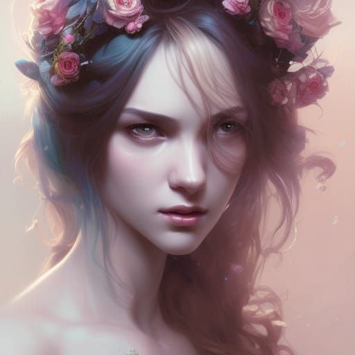 White Rose Fairy Portrait in Art Nouveau Style