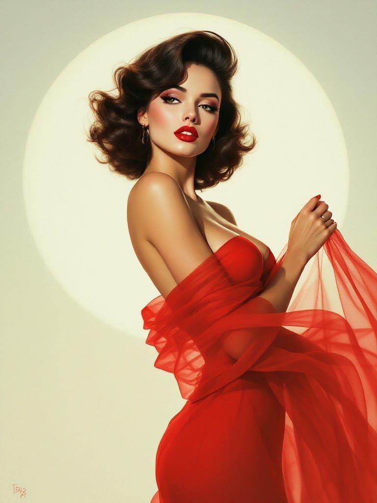 Confident Red Beauty Embodied in Minimalist Elegance