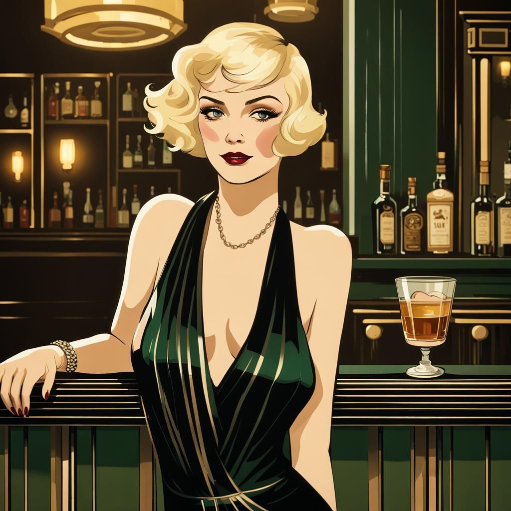 Elegant Art Deco Flapper Portrait in Nightclub