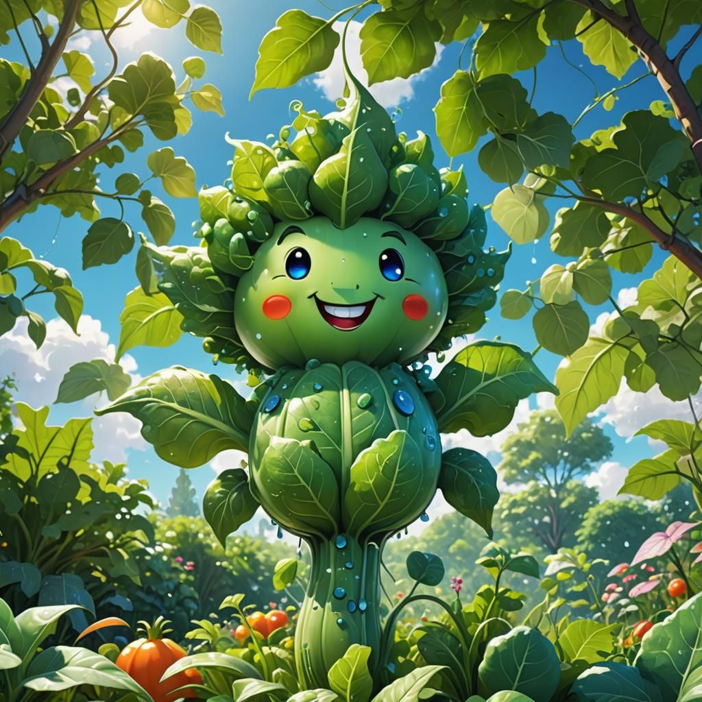 Smiling Vegetable in Lush Garden: Children's Book Illustrati...
