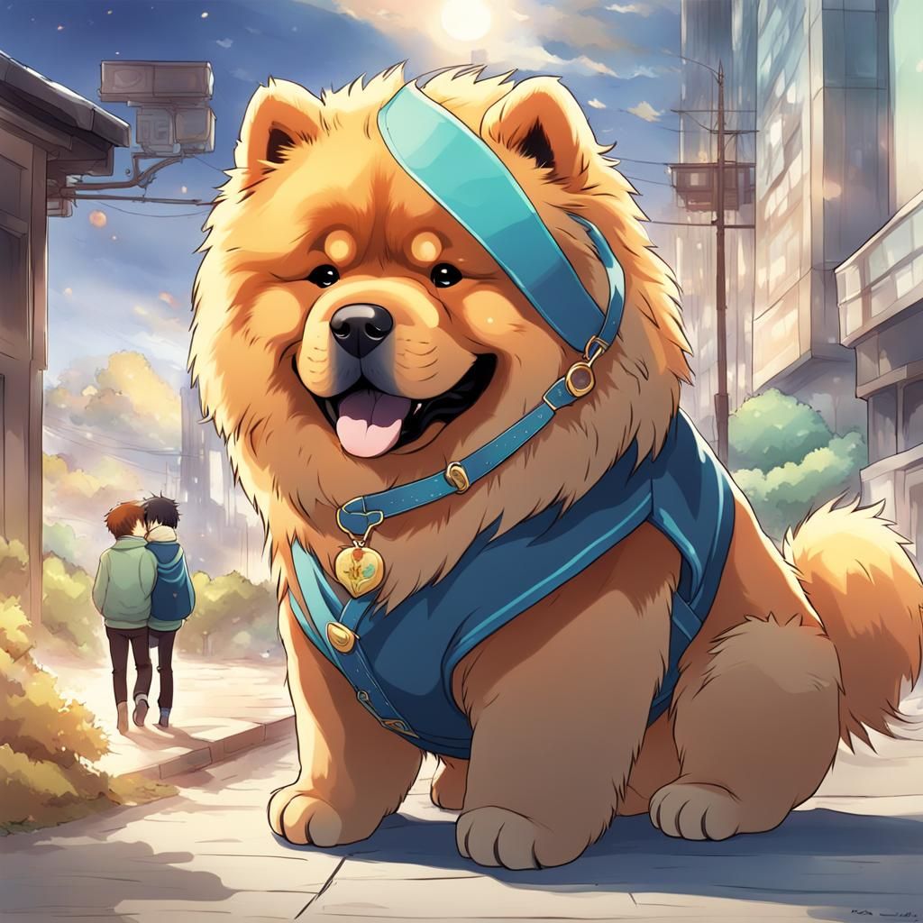 Cute Chow Chow in Anime Style